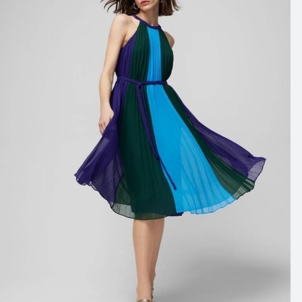 White House Black Marked Colorblock Braided Halter Dress